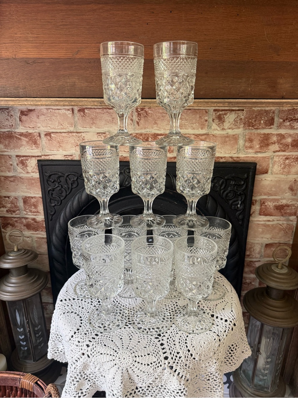 Set of 12 Wexford Clear Cut-Glass Goblet Wine Glasses 6-1/8”